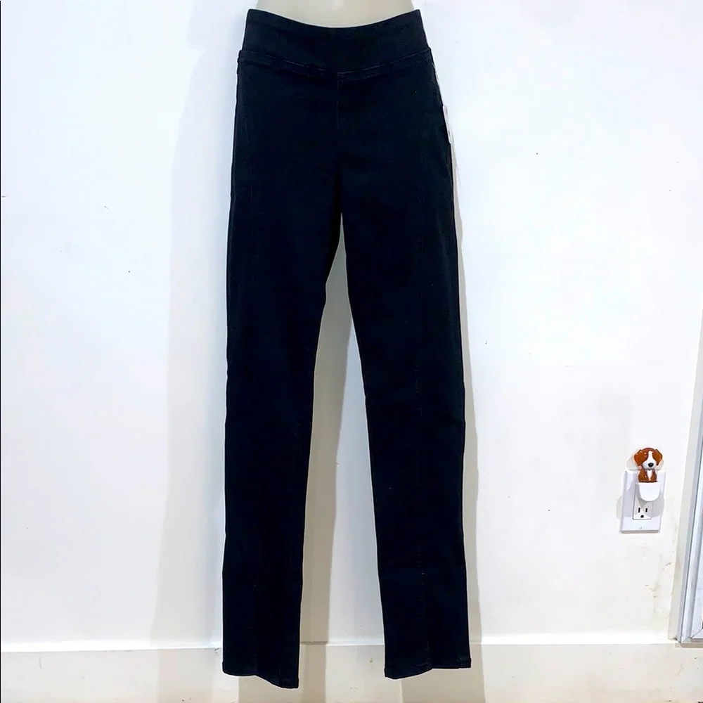 Free People Double Dutch Slit Skinny Mid-Rise Jean in Black Denim - Picture 2 of 14